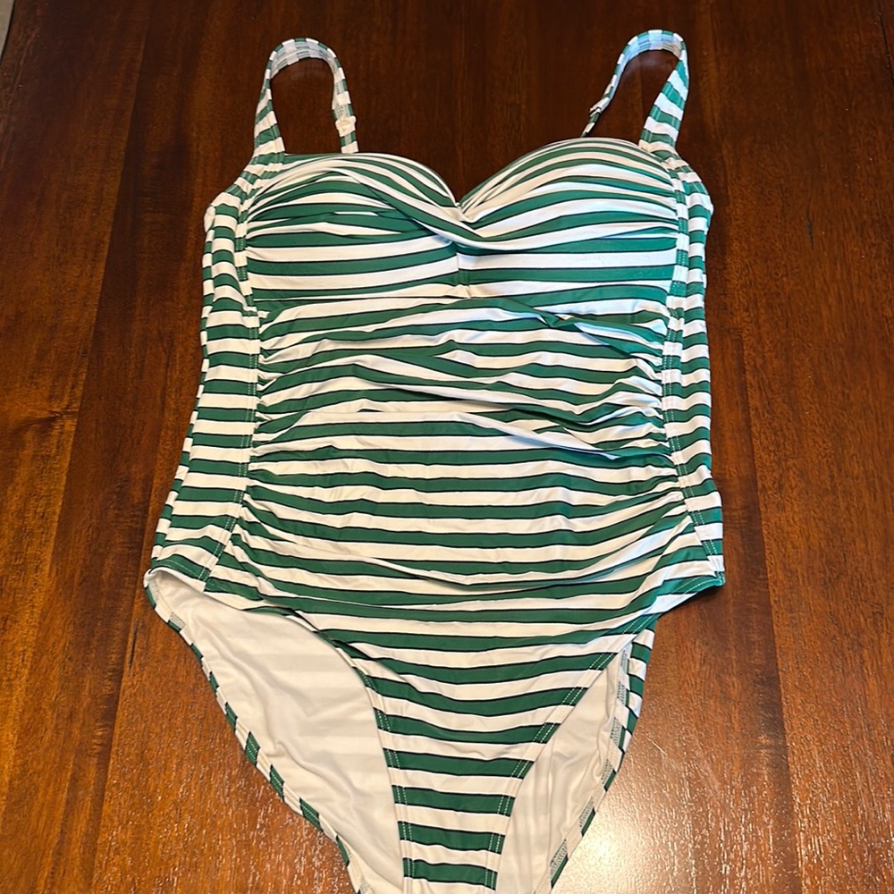 Nip Tuck Swim Green and White stripe one piece swimsuit, US size 12